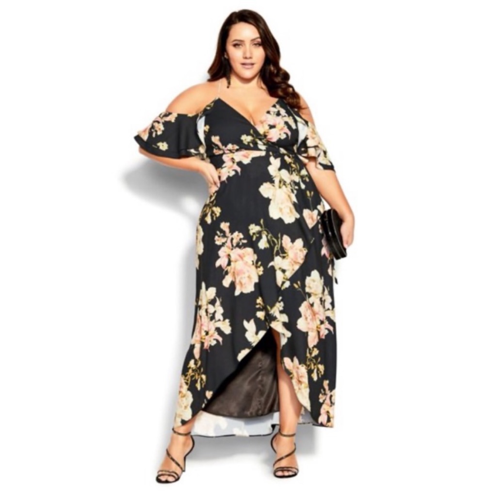 City Chic Floral Flourish Maxi Dress In Black Sz 18 Nwt